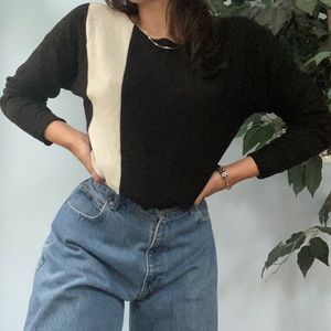 Ann taylor black sweater with white accent stripe